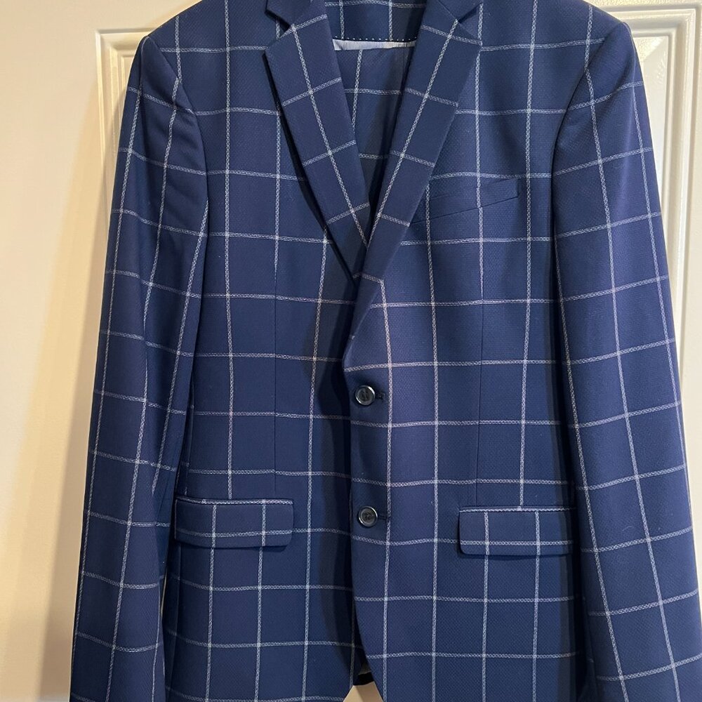Zara Navy Window Pane Plaid Suit, Men's 40R